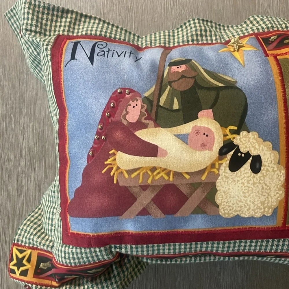 Christmas Nativity plaid throw pillow cottagecore americana holiday prairie